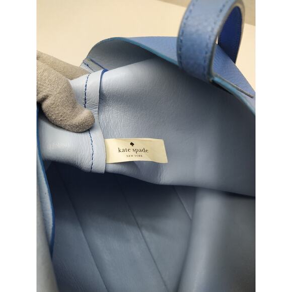 Kate Spade Blue Pebbled Leather Bow Double Handle Large Tote - Picture 13 of 16